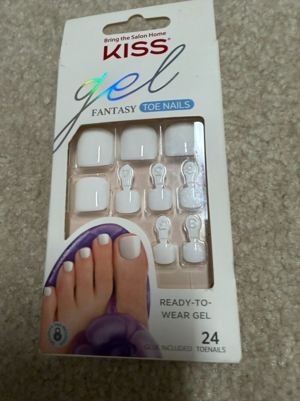 Kiss Gel Fantasy White Ready-to-Wear Gel Toenails 24 Count NIB